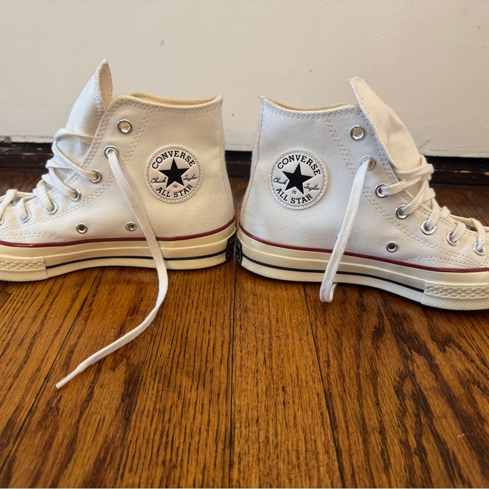 Converse White High Top Sneakers with Red Stripe - Picture 2 of 6